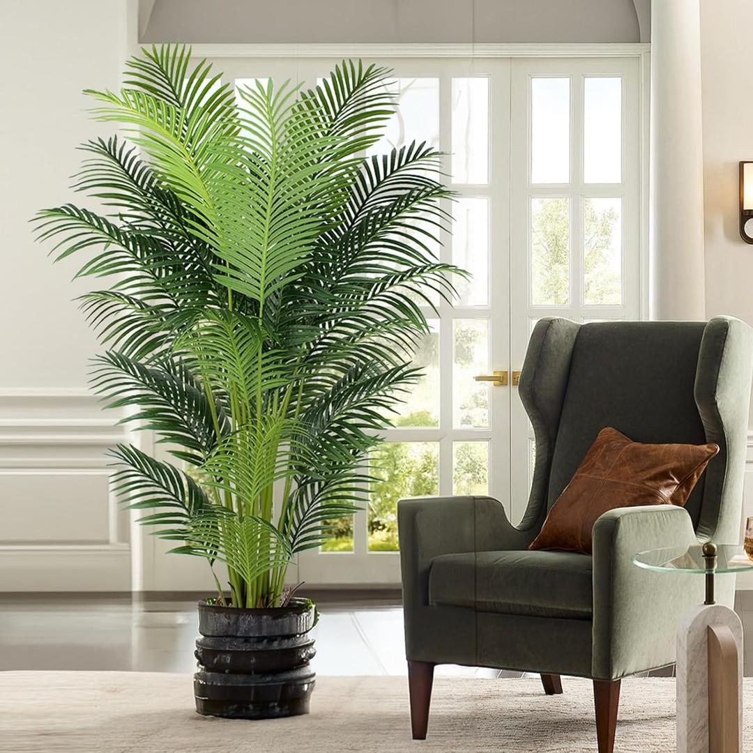 6 Ft Artificial Tropical Palm Tree With 24 Removable Leaves - Large Faux Plant for Indoors and Outdoors, Silk Housewarming Gift, K185