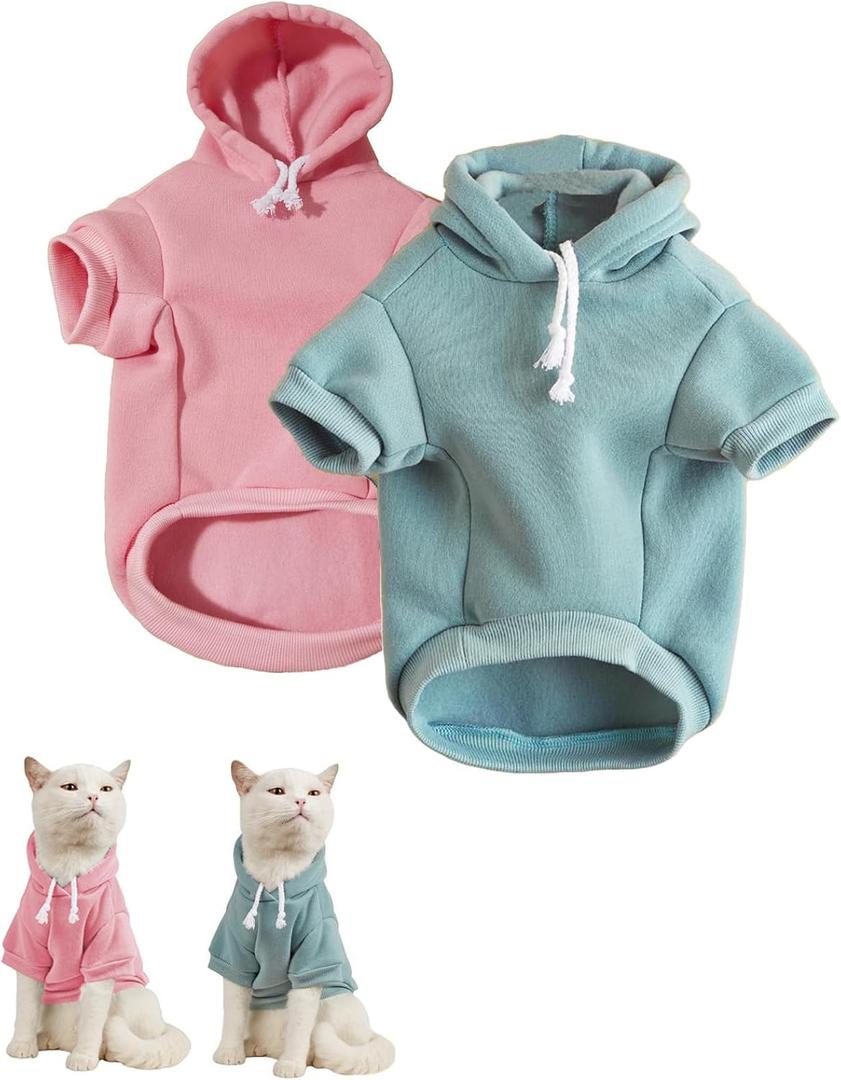 QWINEE 2Pcs Basic Dog Hoodie & Jacket, Cat Apparel, Shirt & Clothes for Puppy & Kitten, Small & Medium Dogs & Cats, Pink & Green, Medium