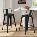 Metal Bar Stools Set of 2, Counter Height Stools with Removable Back, Sturdy Black Barstools for Kitchen Island, 30 Inch