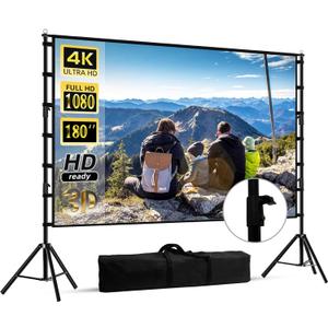 180 inch Projector Screen with Stand, HUANYINGBJB Outside Projection Screen, Portable 16:9 4K HD Rear Front Movie Screen with Carry Bag for Theater Backyard Movie Night, Cinema School, Churches, Parties