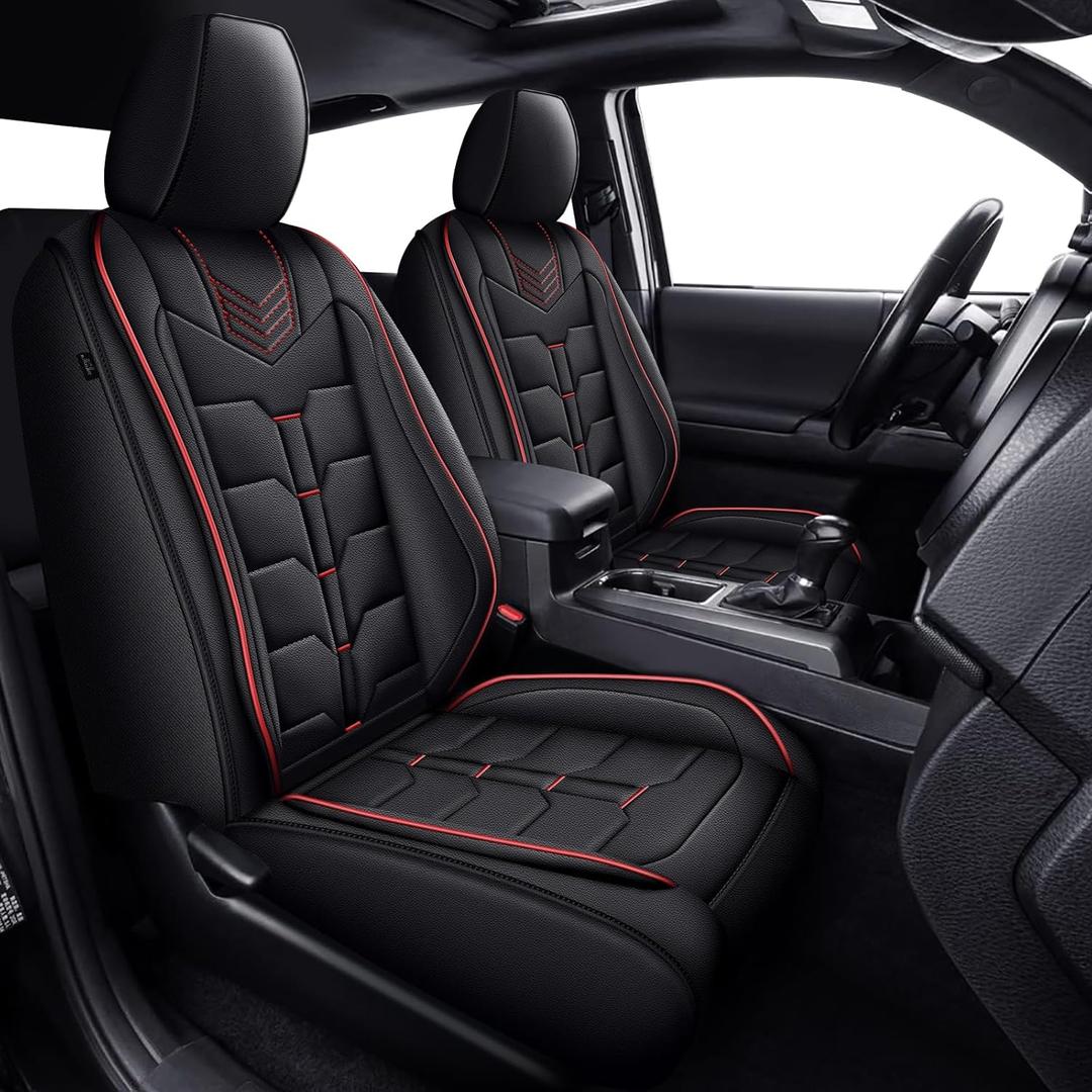 Seat Covers Fit for Tacoma:2024 2025 2026 - Full Set Car Seat Covers Fit for Toyota Tacoma - Truck Pickup Double/Crew Cab SR SR5 TRD Sport TRD Off-Road PreRunner Trims (5 Seats,Redline)