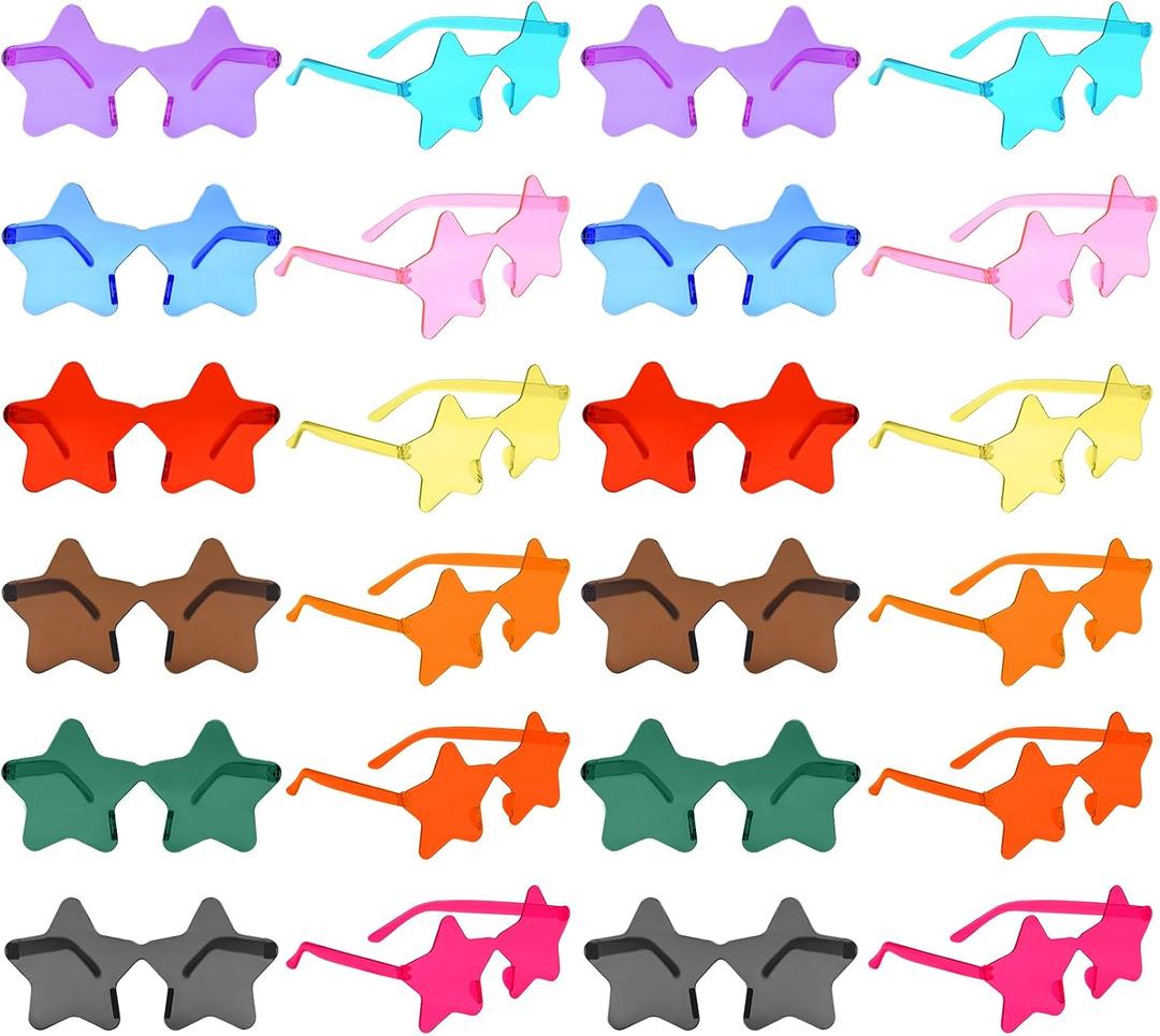 8/12/24/36/48 Pack Star Sunglasses Bulk Colorful Rimless Star Glasses Transparent Candy Color Sunglass for Adult Kids