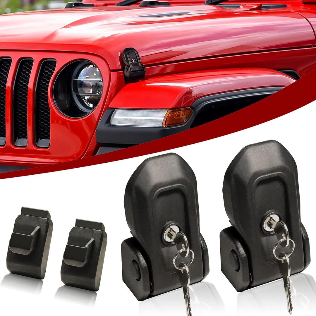 Buling Wrangler Factory Locking Hood Latches with Keys Compatible with Jeep Wrangler JL JLU 2018-2025 & Jeep Gladiator JT 2020-2025 (Matte Black)