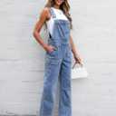 luvamia Jean Overalls for Women Straight Wide Leg Baggy Stretchy Denim Bib Adjustable Strap Casual Jumpsuit Loose Fit (Blue, L)