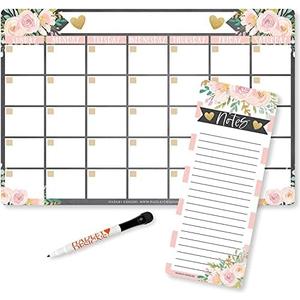 Hadley Designs - Floral Magnetic Fridge Dry Erase Magnetic Calendar for Refrigerator, White Board Calendar for Wall, Dry Erase Board, Notepad,Set Of 2