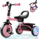 besrey Colorful Lighting Toddler Tricycle for Ages 18 Months to 5 Years, Toddler Bike with Bell, Kids Tricycle, Gift for 2-5 Year Olds, Toy for Boys and Girls, Tricycle for Toddlers, Pink (Pink Flash Wheel)