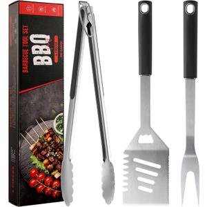 Griddle Accessories Kit - Grilling Accessories, Stainless Steel Heavy Duty Grill Tools Set with Spatula, Fork, Tongs and Gift-Box for Outdoor Barbecue, Home Grill (3PCS)