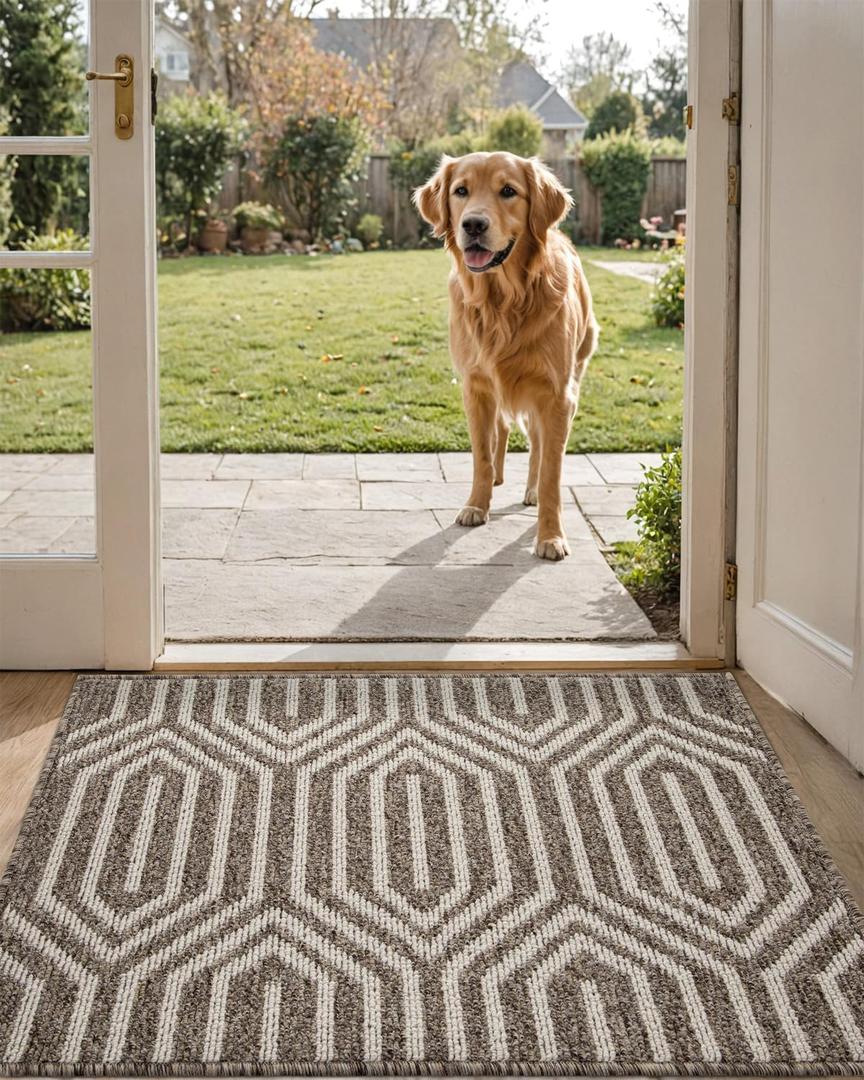 DEXI Front Door Mats for Entryway, 20x32 Non Slip Washable Low-Profile Entry Doormat, Absorbent Resist Dirt Inside Floor Entrance Mat, Patio, Brown