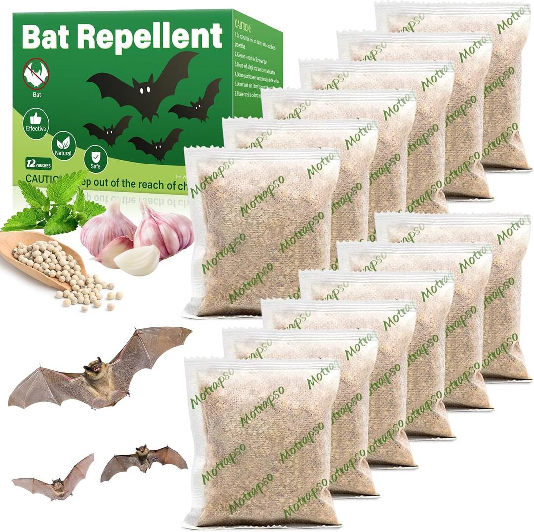 12 Pack Bat and Bird Repellent Pouches - Natural Peppermint Oil Eagle Repellent for Attic Indoor Outdoor Patio Garden Porch, Pet and Family Safe, Ready to Use
