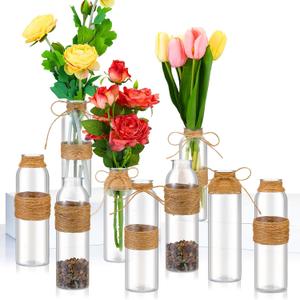 Baderke 12 Pcs Plastic Vases with 24 Ropes, Centerpieces Bulk Buds Wedding Decorations Mini Vintage Floral Vases for Home Tables Living Room Office Decoration Housewarming Gift (Cylinder)