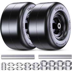 13x6.50-6" Flat Free Lawn Mower Tires, Universal Fit Solid Front Tires for Zero Turn Mowers, Adjustable Hub with 3/4" & 5/8" Bearings for Residential & Commercial Use, 2 Pack, Large Bearing Design