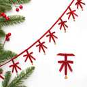 DEEKA 6.5 Feet Red Velvet Hanging Decorations for Christmas Ribbon Bows with Jingle Bell Xmas Tree Decor Long Vintage Wall Garland Fireplace Ornaments for Home Holiday (Red)