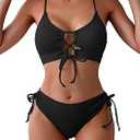 B2prity Women's Sexy Bikini Set Color Block Lace Up 2 Piece Bathing Suit Tie Side Swimsuit, Size Medium