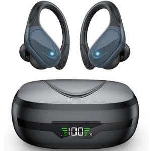 TWS BX 17 Bluetooth 5.3 Wireless Earbuds 48hour Playtime HiFi Headphones Over-Ear Headset Sports IPX7 Waterproof Built-in Microphone Digital Power LED Display Powerful Stereo Bass Earphone (Black)