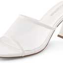 Women's Mule Heels Chunky Kitten Heeled Sandals Mesh Slip On Square Toe Comfortable Casual Dress Pumps Shoes (White), 6.5