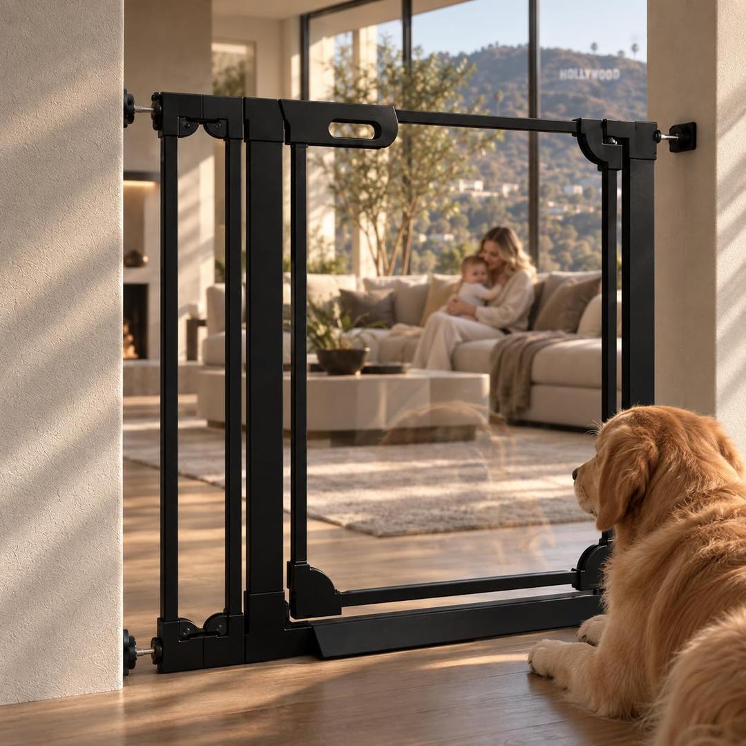 Clear Acrylic Baby Gate, 30.7" Tall, 29.5-37.8" Wide, Black