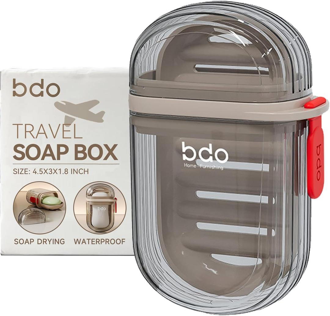 PEISAINOX Travel Soap Case, Leakproof Soap Container with Lid, Portable Bar Soap Holder for Traveling, Soap Dish for Bathroom, Shower, Gym, School, Camping, Vacation, Outdoor-Transparent-Black