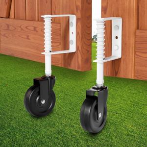 4” Spring Loaded Gate Wheel Gate Caster Wheel Fence Wheels for Gates, Fence Gate Wheel Gate Caster Gate Wheels for Wooden Gate, Ideal for Outdoor Gates, 200 LBS Capacity, 2 Pcs, White