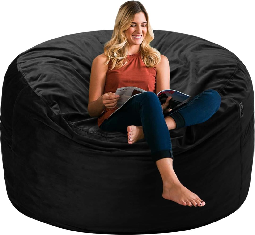 HABUTWAY Bean Bag Chair 3Ft Luxurious Velvet Ultra Soft Fur with High Rebound Memory Foam Bean Bag Chairs for Adults Plush Lazy Sofa with Fluffy Sponge 3' (Black New)