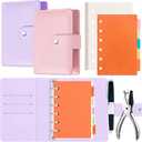 Henoyso 2 Pcs 3" x 5" Index Card Binder with Dividers A7 Refillable 6 Ring Money Saving Binder Leather Budget with 10 Card Guides 160 Index Cards and Hole Punch for Business Office Home