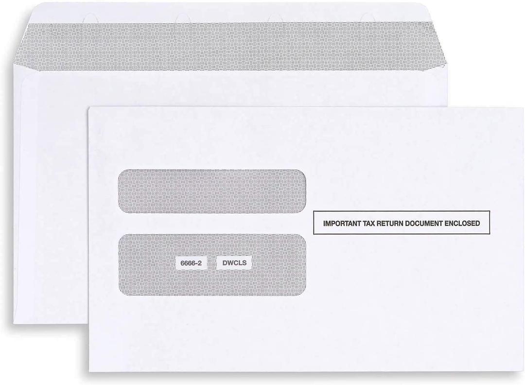 100 W2 Self-Seal Envelopes for W-2 4up Forms, Compatiable with QuickBooks Online, ADP Other Tax Software, 5 5/8 x 9, Security Tint, 100 Pack