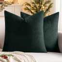 MIULEE Pack of 2 Velvet Soft Solid Decorative Square Throw Pillow Covers Cushion Case for Sofa Bedroom Couch,18x18 Inch Army Green