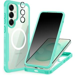 CENHUFO Magnetic Privacy for Samsung Galaxy S25 Case, Full Body Phone Case with Built-in 9H Tempered Glass Privacy Screen Protector and Camera Lens Cover, Shockproof Protective Clear Bumper -Green