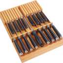 Utoplike In-drawer Knife Block Bamboo Kitchen Knife Drawer Organizer,Large handle Steak knife Holder without Knives, fit for 16 knives and 1 Sharpening Steel