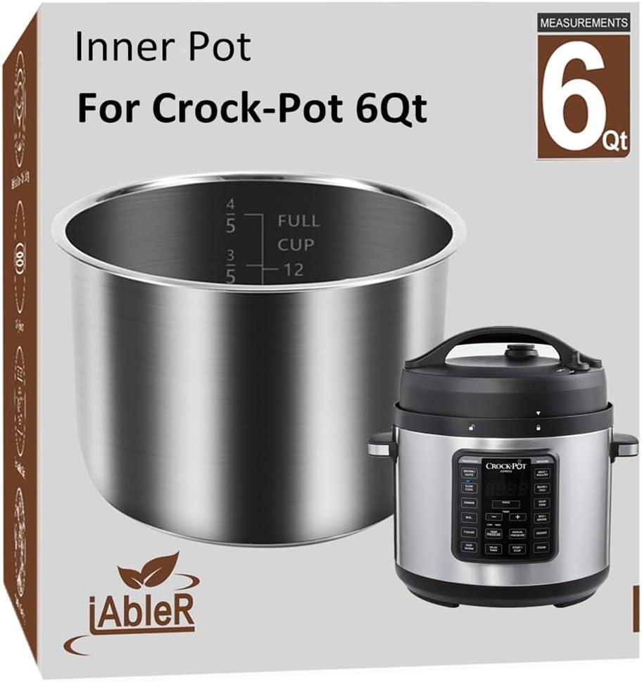Inner Pot for Crock Pot 6 Quart - Stainless Steel Replacement Pot for Crock-Pot 6 Qt Multi-Cooker Crockpot 6 Quart Pressure Cooker 2100467 Accessories Parts