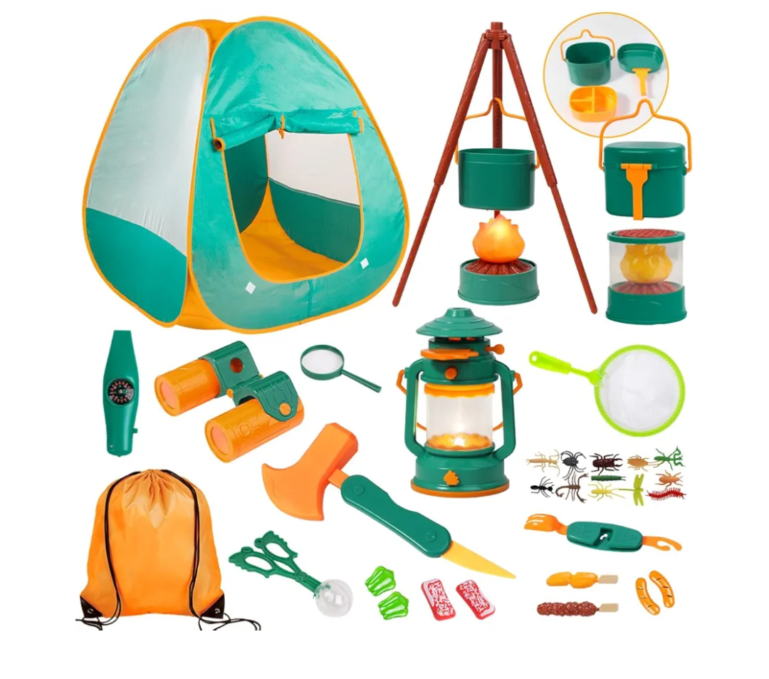 Meland Kids Camping Set with Tent - Toddler Toys for Boys with Campfire, Camping Toys for Kids Indoor Outdoor Pretend Play, Gift Idea for Boys Age 3,4,5,6 Year Old Birthday Christmas (Green)