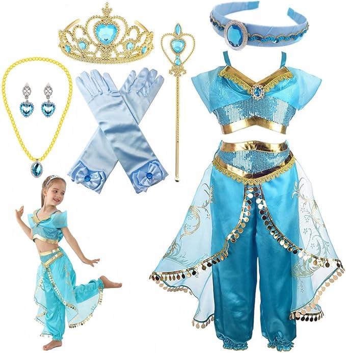 Princess Costume for Girls Princess Dress Kids Birthday Party Jasmine Cosplay Outfit Size 150