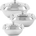 CRAFTONE Stainless Steel Square Mixing Bowls Set of 3 with Lid, Ideal for Baking & Serving Salad, Rice, Desert, Food Storage Bowl Set (20 Oz, 30 Oz and 35 Oz)