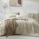 WRENSONGE Oversized Queen Comforter Set - 7 Pieces Light Oatmeal Bed in a Bag Queen with Sheets, 2 Pillow Shams, and 2 Pillowcases- Warm Bedding Sets Queen for All Season