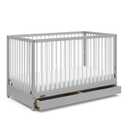 Graco Teddi 5-in-1 Convertible Crib with Drawer (Pebble Gray with White)  GREENGUARD Gold Certified, Crib with Drawer Combo, Full-Size Nursery Storage Drawer, Converts to Toddler Bed