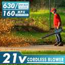 Leaf Blower Cordless - 630CFM/160MPH, 21V Powerful Electric Cordless Leaf Blower with 2 x 4.0Ah Batteries and Charger, Battery Powered Leaf Blowers for Lawn Care, Patio, Yard, Dust, Snow