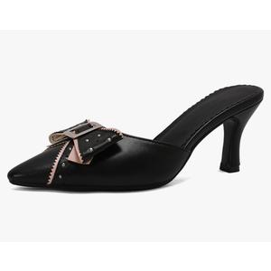 Women's Black Heels, Elegant Bow Pointed-Toe Heels, Sexy Vintage Studded Kitten Heels, Dress Party Wedding Work Backless Mule Pumps Size 41
