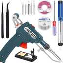 Soldering Iron Kit, 60W Hand-held Automatic Soldering Gun with Solder Wire, Desoldering Pump, Tweezers, Iron Tips, Stand, for Jewellery, Home DIY, Circuit Board Repair