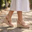 TEMOFON Espadrilles Wedge Sandals for Women: Slip On Elastic Ankle Strap Platform Sandals Dressy Comfortable Summer Wedges Heels Shoes 10 