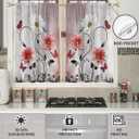 AAtter Red Floral Flower Window Curtains for Kitchen Rustic Abstract Leaf White Vintage Daisy Small Short Home Living Room Bedroom Bathroom Drapes Treatment Tiers Fabric 1 Pair, 27.5" W x 39" L, Retro