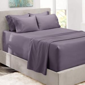 Hearth & Harbor Bed Sheets, Luxury Soft 6 Piece Bed Sheet Set Extra Deep Pocket Fitted Sheets Fits Mattress up to 21", Double Brushed Bedding Sheets & Pillowcases, Queen, Prpulish Gray