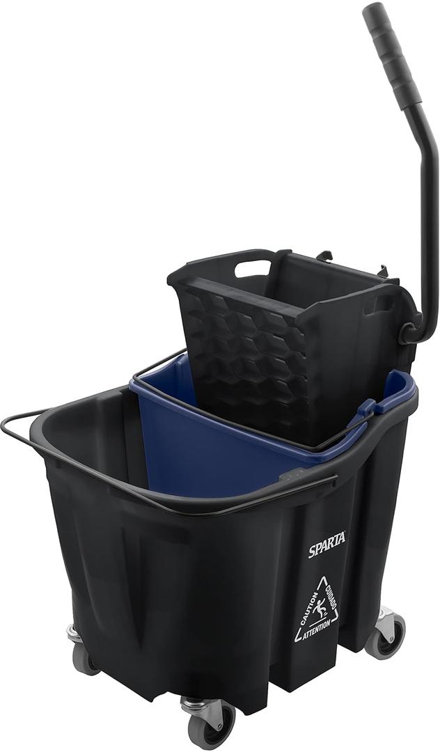 Carlisle FoodService Products Omnifit Mop Bucket with Side Press Wringer and Soiled Water Insert for Floor Cleaning, Kitchens, Restaurants, And Janitorial Use, Polypropylene (Pp), 35 Quarts, Black