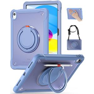 BRAECN for iPad (A16) 11th/10th Generation Case 11 inch 2025/10.9'' 2022 Handle Protective Cover 360 Rotating Ring Stand, Shockproof Dropproof Case for Kids Kickstand & Pencil Holder & Shoulder Strap (Lavender Grey)