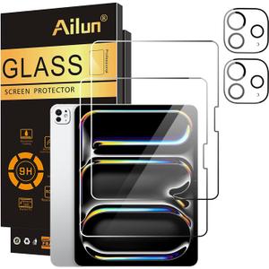 Ailun Screen Protector for iPad Pro 11 inch 2025/2024 [6th/5th Generation, M5/M4] 2 Pack + 2 Pack Camera Lens Protector,Tempered Glass 0.33mm,Face ID & Apple Pencil & Case Compatible [4 Pack]