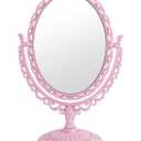 XPXKJ Pink Vintage Vanity Mirror Shabby Chic Decor | 360 Rotating Double-Sided Table Makeup Mirror with Stand Bedroom Decoration Perfect for Tabletop, Desk, Or Makeup Station