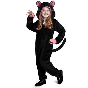 Spooktacular Creations Halloween Black Cat Costume, Girls Black Cat Jumpsuit, Child Animal Zip-Up Hooded Romper for Halloween Dress Up Costume Themed Parties