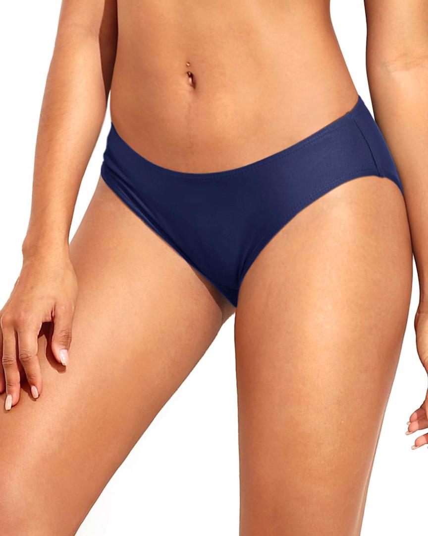 Tempt Me Women Strappy Bikini Bottom Full Coverage Bathing Suit Bottoms Swimsuit Bottom (Navy Blue), M