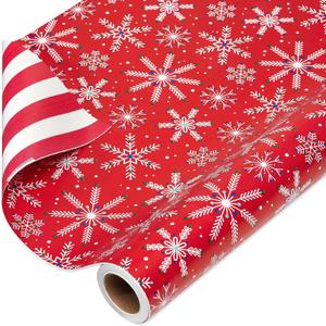 American Greetings 175 sq. ft. Reversible Red Christmas Wrapping Paper, Candy Cane Stripes and Snowflakes (1 Jumbo Roll 30 in. X 70 ft.)