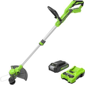 Greenworks 24V Cordless String Trimmer/Edger (Gen 2), 12" Cutting Width, Ultra-Light 6 lbs Design, with 2.0Ah Battery & Charger Included