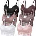 Geyoga Women's Lace Cami Top, Wireless Bralette Floral Non Padded Bandeau Bras with Straps (X-Large, Black, White, Bean Paste, Light Pink, Mocha, Dark Bean Paste)