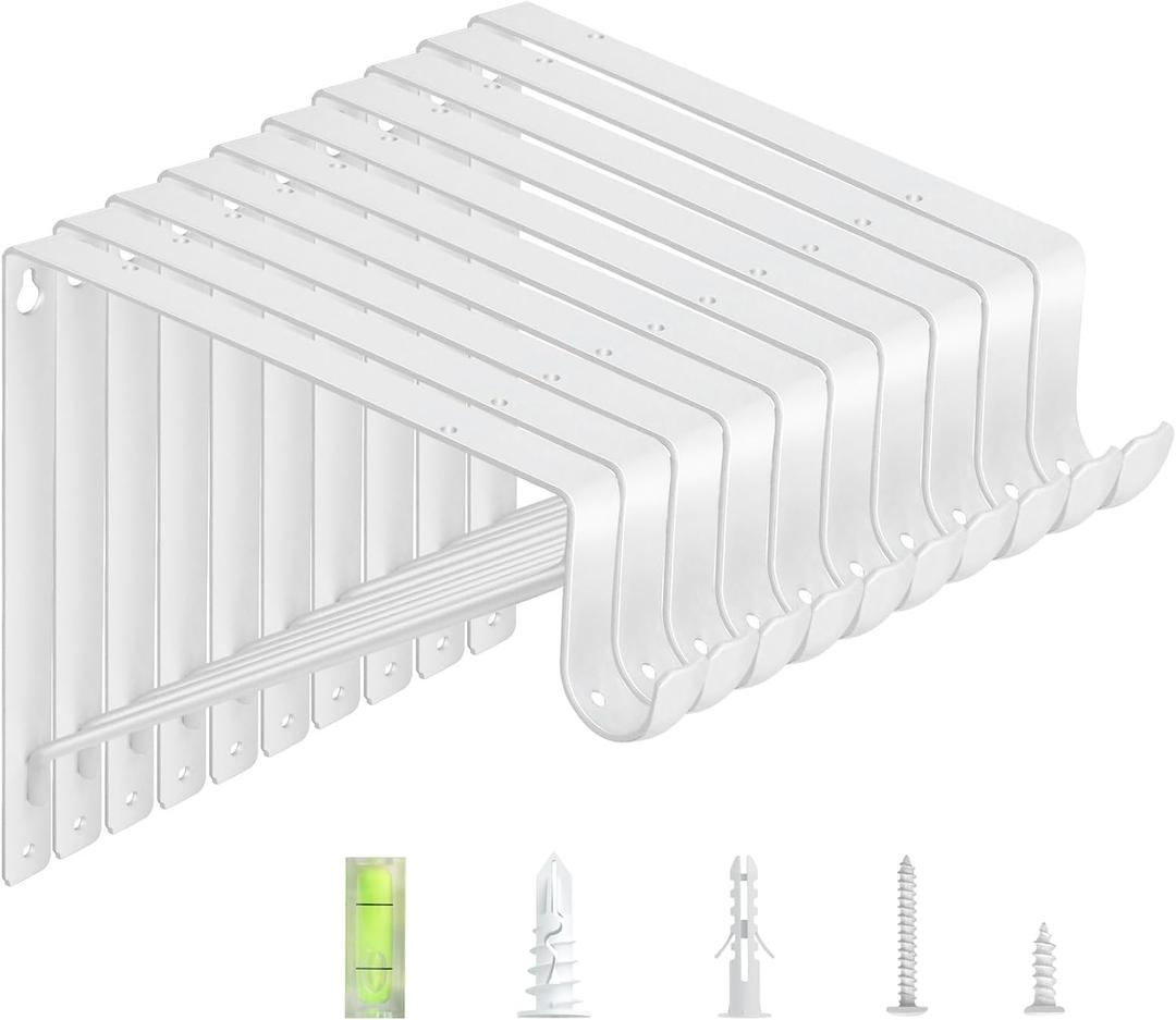 10-Pack Closet Rod Bracket, 10.8x10.8Inch Closet Shelf Brackets Heavy Duty Wall Mounted, Matte White Steel Closet Rod Support Brackets Holder, 300 Lbs Load Capacity with Anchors Screws